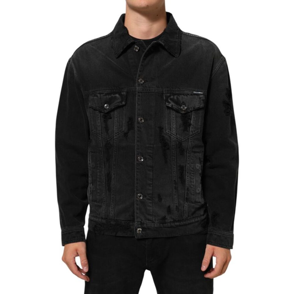 Dolce & Gabbana Black Cotton Stretch Denim Blouson Men's Jacket